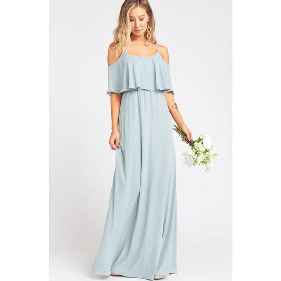 NWT Show Me Your MuMu Caitlin Ruffle Maci Dress In Silver Sage Crisp Size XXS - Picture 1 of 9